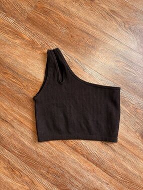 Offline by Aerie Asymmetric One-Shoulder Ribbed Crop Top - Black